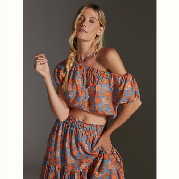 ✨ Anthropologie Floral Puff Sleeve Top Sz L - Picture 2 of 5